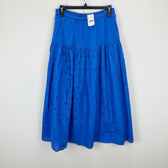 J.Crew Drop Waist Eyelet Midi Skirt Bright Grotto Blue A Line Cotton Small NWT - Picture 6 of 12